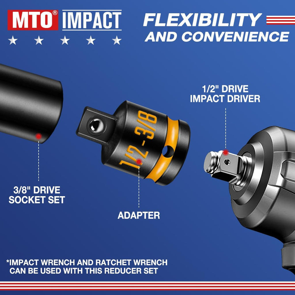 2-Pack 1/2" Female to 3/8" Male Impact Socket Adapters, with Paint-Filled Markings, CR-MO Steel, for Impact Wrench Conversions