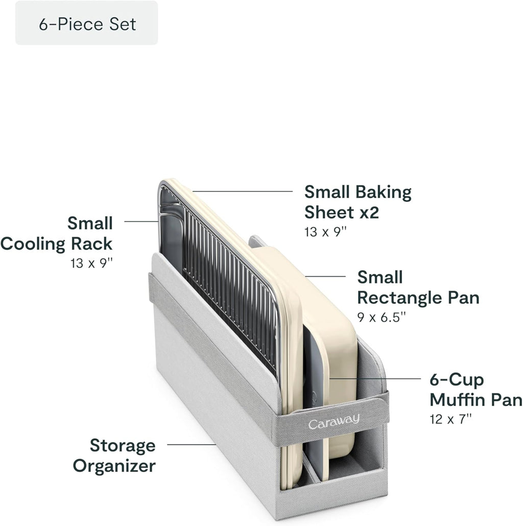 Caraway Mini Bakeware Set – Naturally Non-Stick, Non-Toxic Ceramic Coating – Compact Baking Pans Set for Small Kitchens & Ovens – Includes Baking Sheets, Muffin Pan, Cooling Rack & Storage - Cream