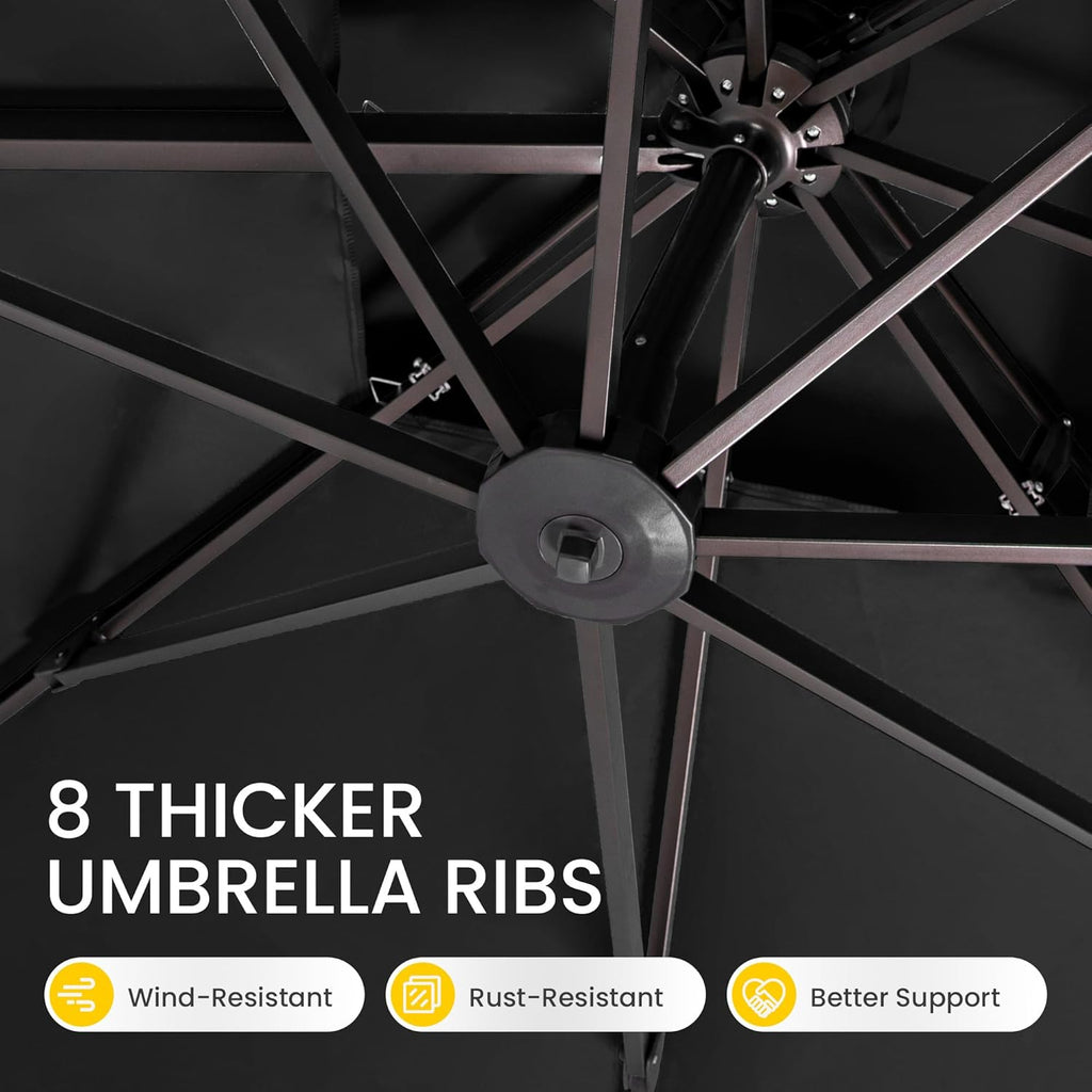 10x10 FT Cantilever Patio Umbrella Double Top Outdoor Square Large Heavy Duty Aluminum Offset Umbrellas with 7 Level Tilt 360-degree Rotation for Pool Garden Deck, Black