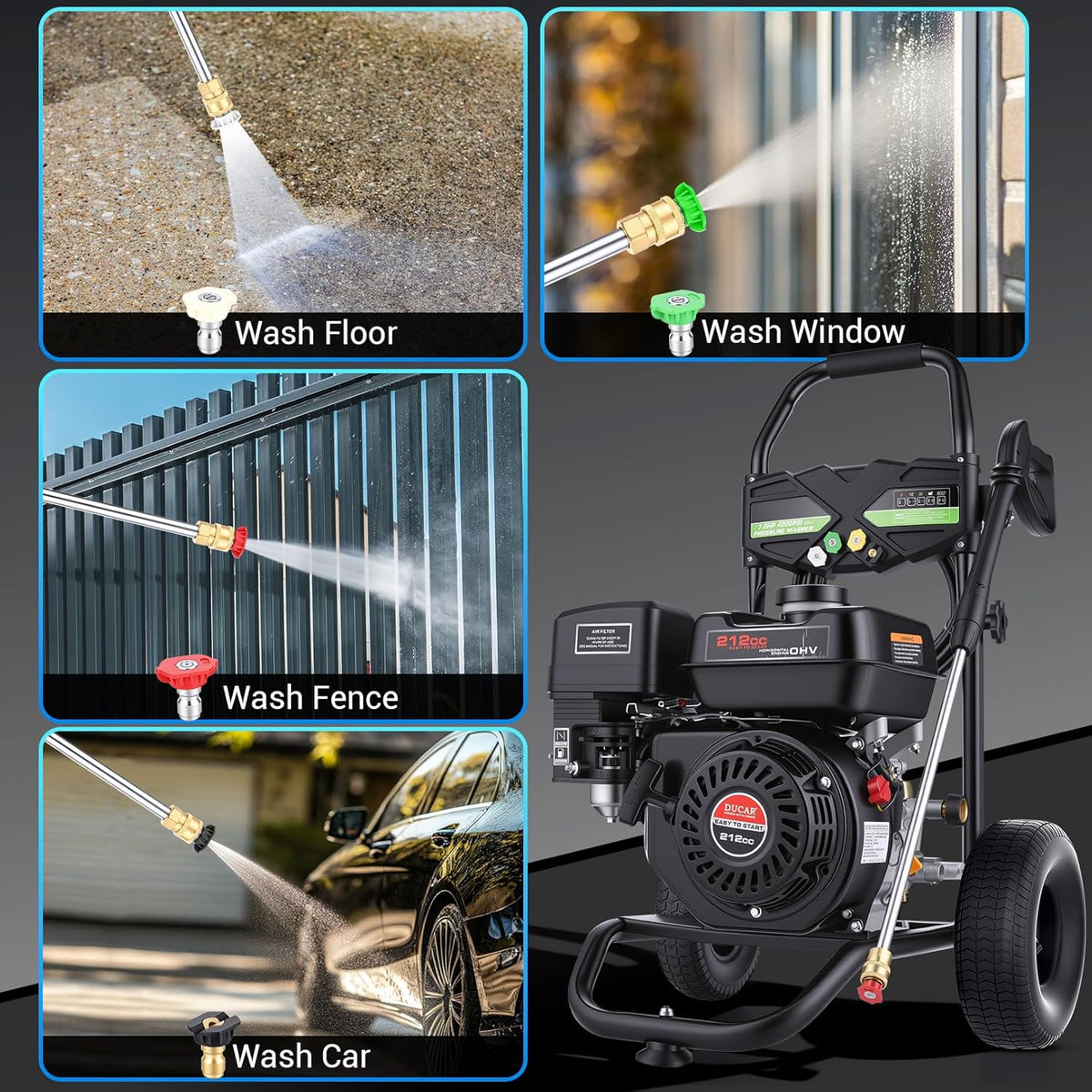 4200PSI Pressure Washer 4.0GPM Gas Power Washer 212CC Gas Powered Washing Machine Commercial High Pressure Washer with 25ft Hose&5 Nozzles for Patio Garden Yard (Dark Black with 25ft Hose)