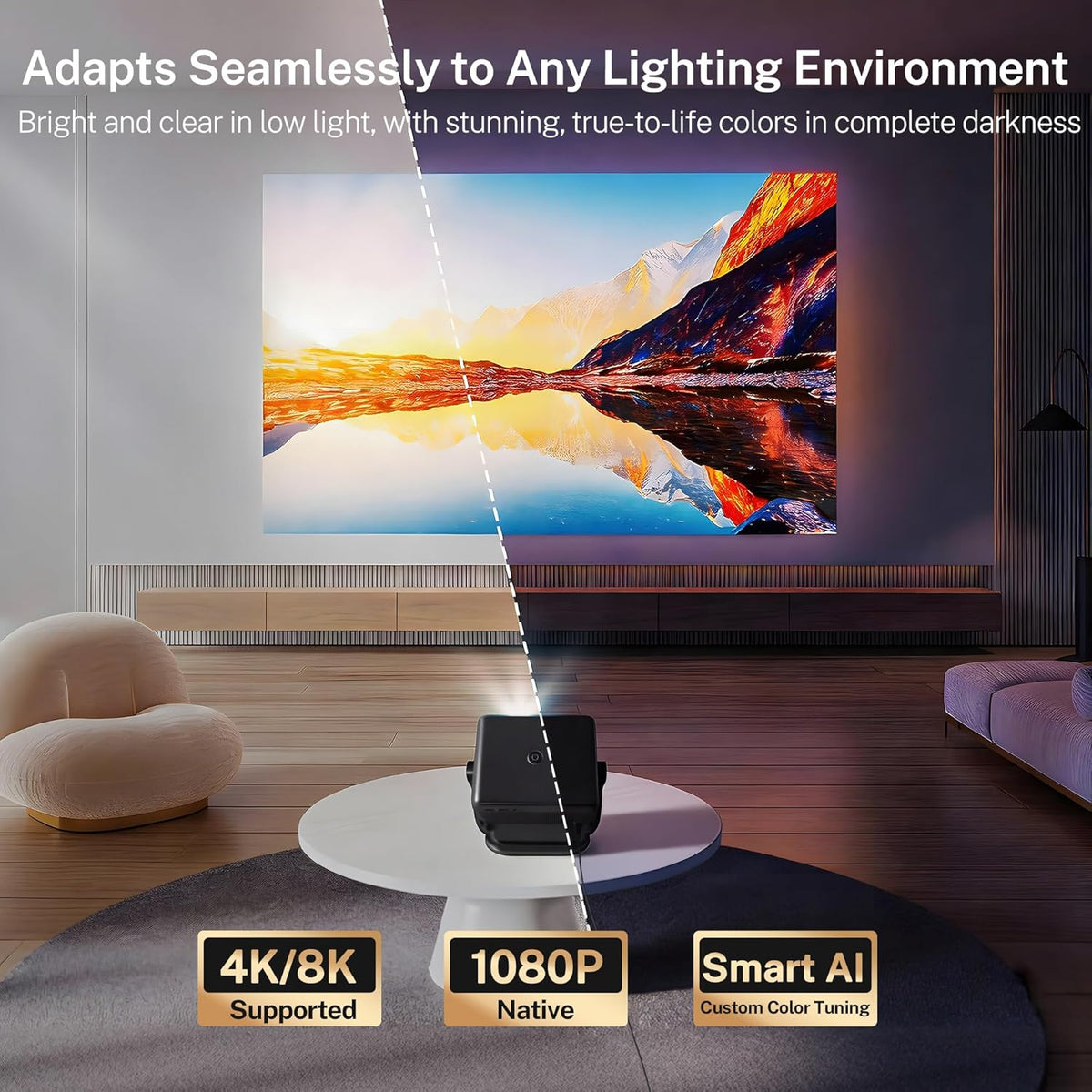 Smart Projector with WiFi 6 and Bluetooth 5.4, 800 ANSI Native 1080P Portable Mini Projector with Auto Focus & Keystone, 360° Rotatable for Bedroom Home Theater Outdoor Movie X6 Black