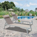 Domi Patio 3 Pieces Aluminum Textilene Chaise Lounge Set with Side Table Outdoor, Adjustable Back and Pillow for Yard Garden Sunbathing for All Seasons Khaki