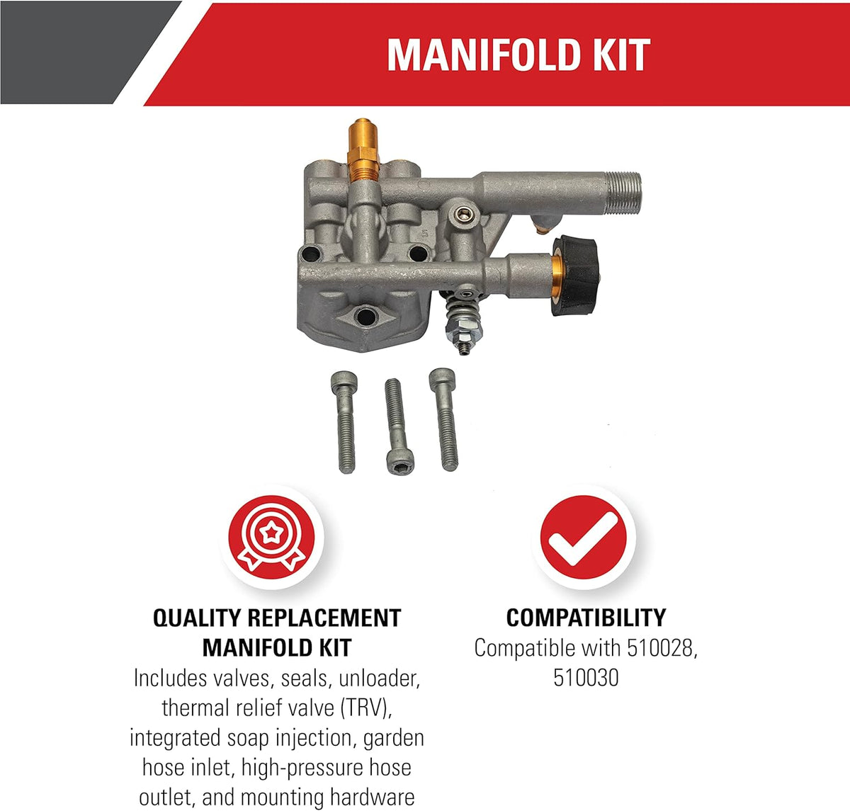 Simpson Cleaning 7113804 Manifold Replacement Kit for OEM Technologies 510028 and 510030 Axial Cam Pressure Washer Pump, Silver