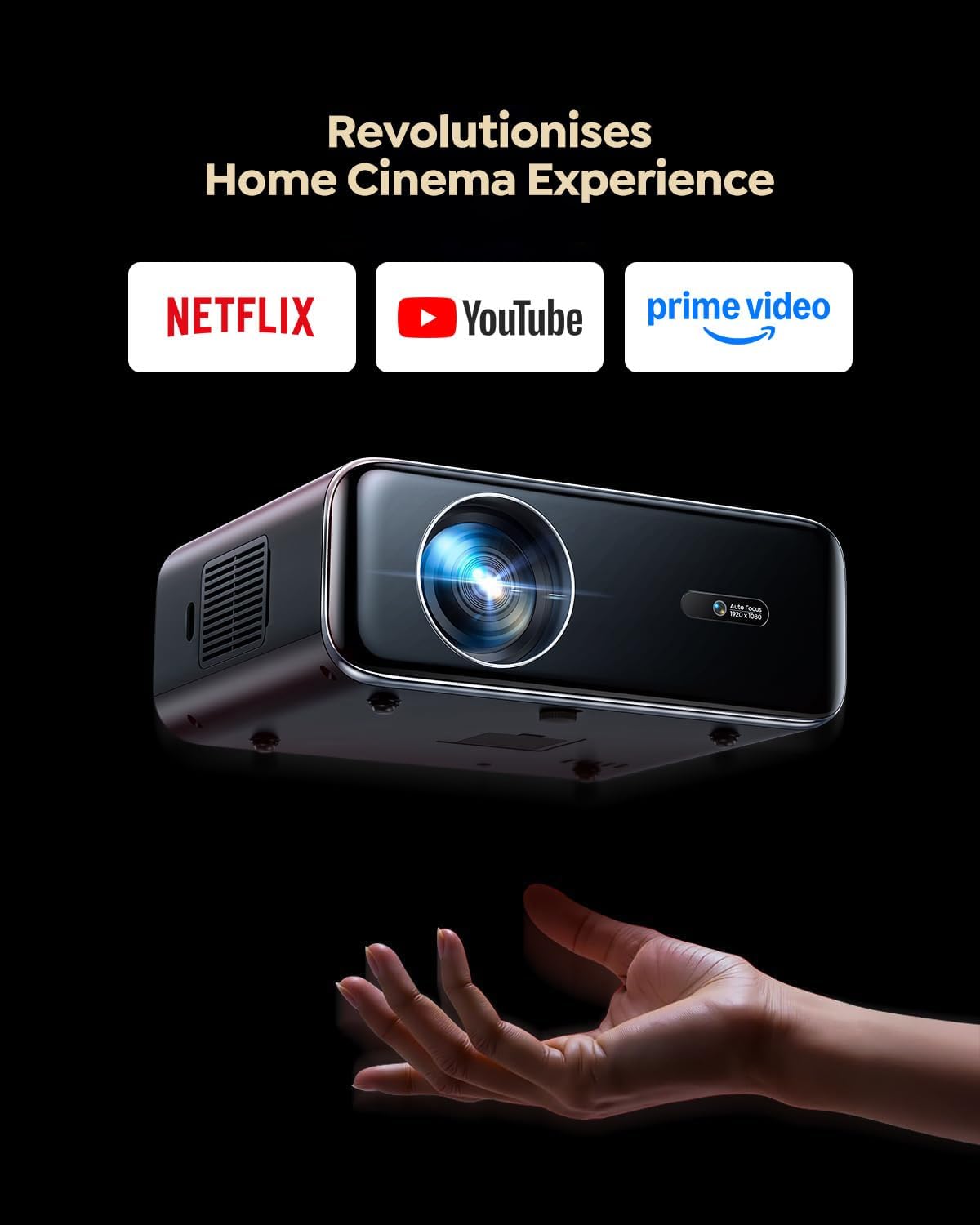Built-in Apps/4K Support Smart Outdoor Projector with WiFi and Bluetooth, Movie Projector, DoIby Audio with Dual Speaker, Auto Focus w/ YouTube&PrimeVideo Proyector, Upgrad P62 Pro