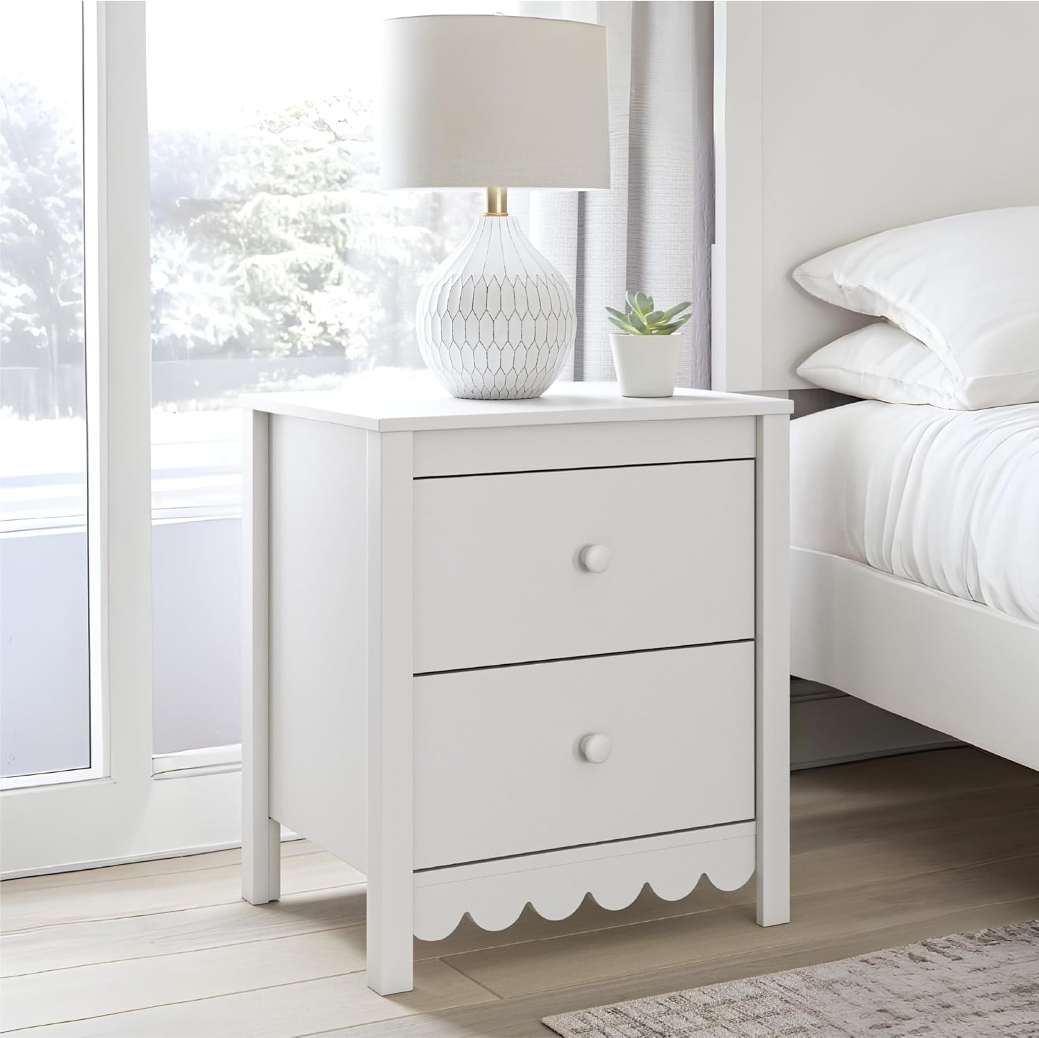 Signature Design by Ashley Hallityn Minimalist 2 Drawer Nightstand, Smooth-Gliding Drawers, Wood, 21.34" W x 15.94" D x 24.37" H, Matte White Finish