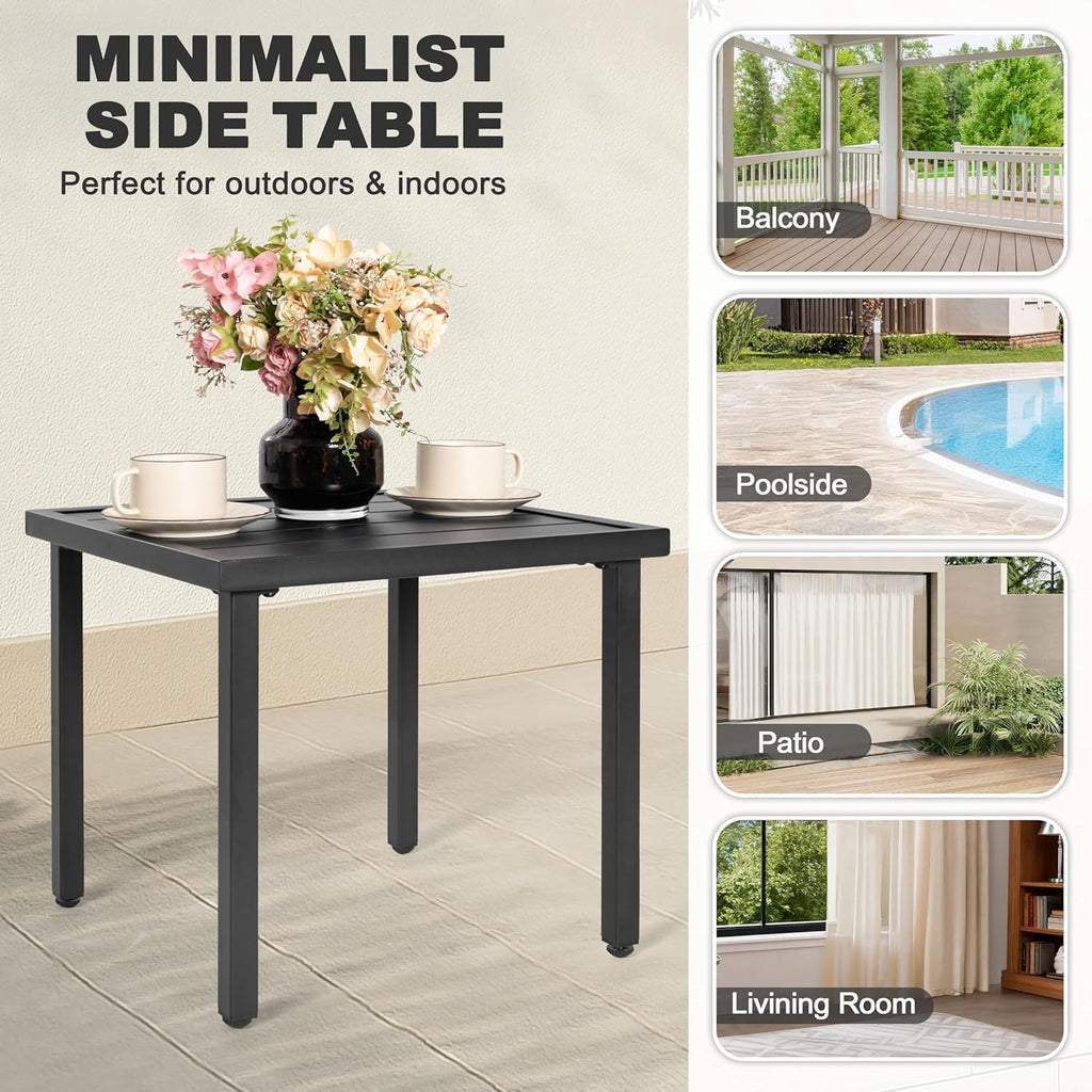 NUU GARDEN Patio Chaise Lounge Set of 3, 2 Textilene Patio Lounge Chairs with Ottoman and 1 Slatted Side Table, All-Weather Outdoor Set for Balcony Deck Yard Poolside, Black and Brown