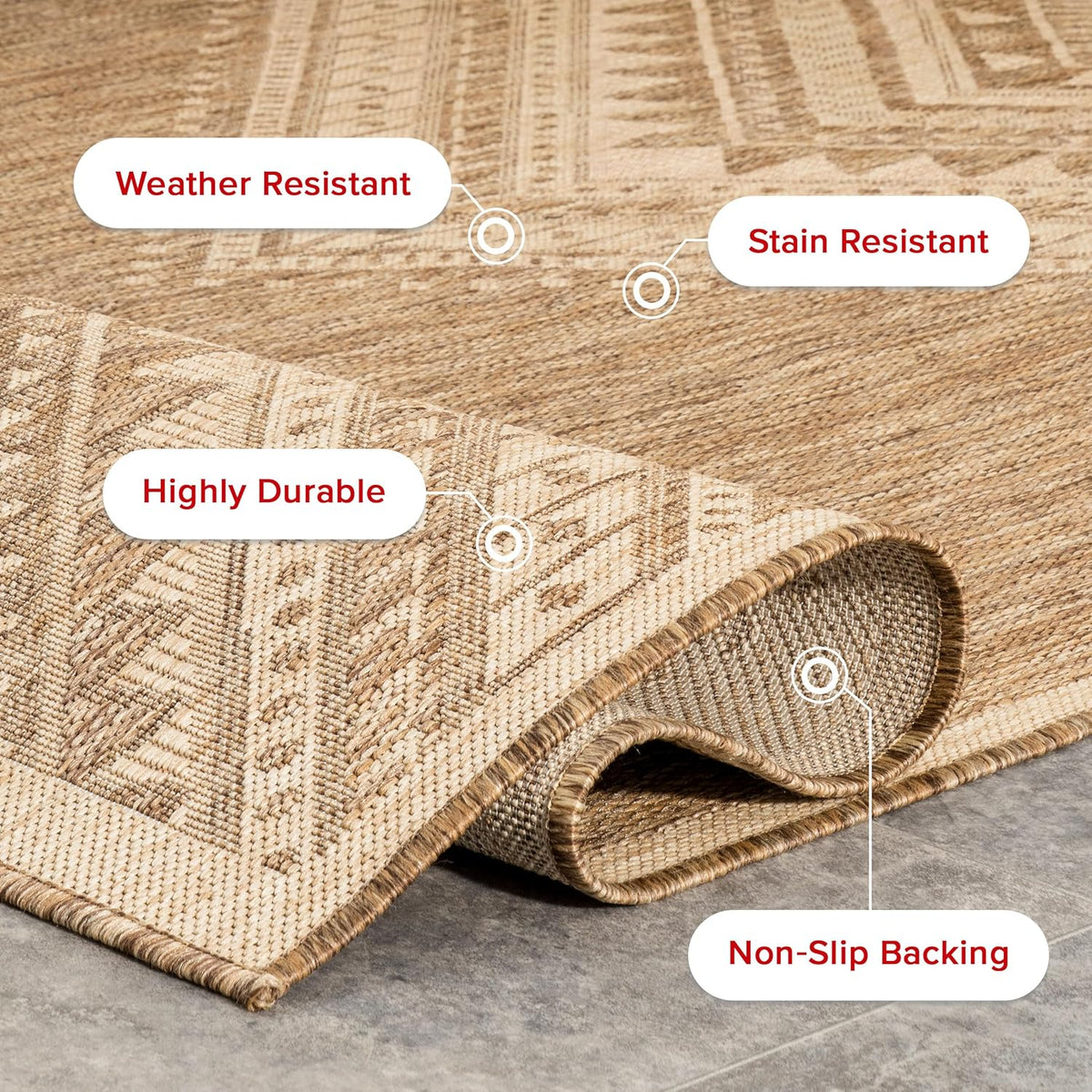 Nuloom Outdoor Performance Collection Landry Brown/Ivory, 8' x 10', Soft and Cozy, High Traffic, Stain Resistant, Easy Clean, Durable Area Rug for Indoor/Outdoor Patio, Deck, Porch, Garden, Courtyard