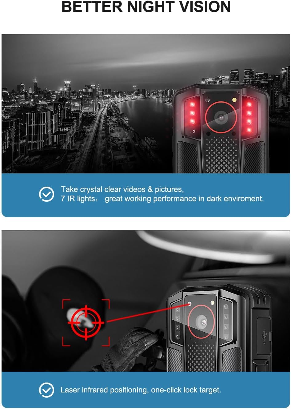 AeroTek Mini 4K Body Camera with Audio and Video Recording, GPS Bodycam with Ultra Infrared Night Vision and Fast Charging for Police, Law Enforcement and Delivery