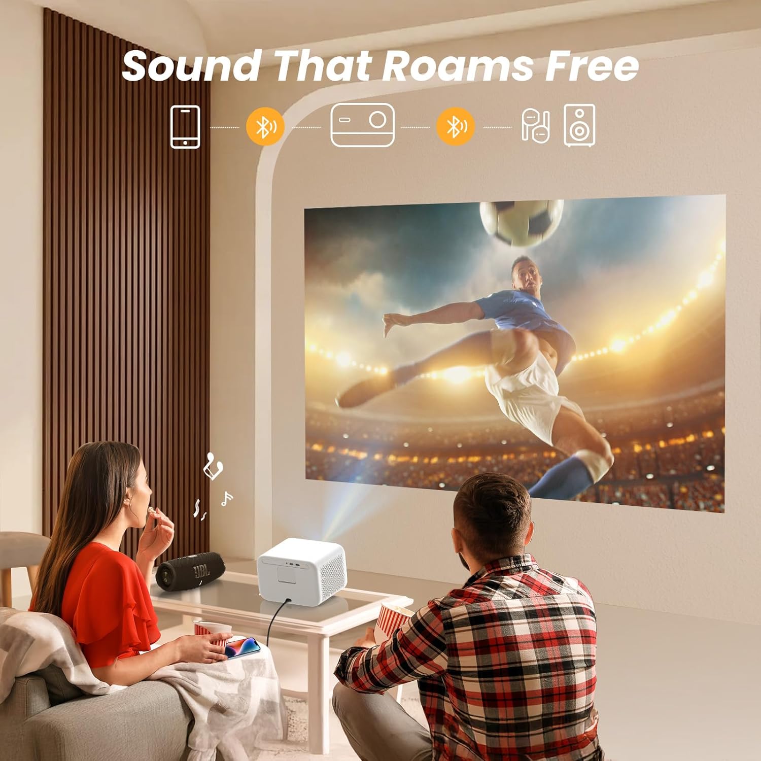 Sound by JBL&Seamless Autofocus Yaber 1080P Projector 4K Support with WiFi 6 and Bluetooth, Portable Outdoor Movie Projector, Home Theater Projector for iPhone/TV Stick/HDMI/Laptop/PS5-White