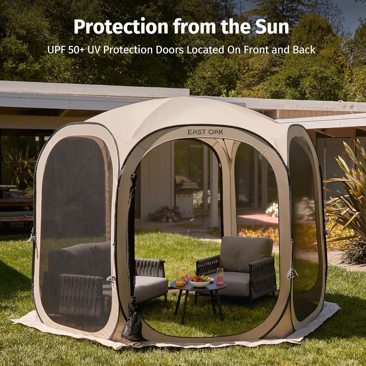 East Oak Pop up Screen Tent with Mosquito Netting, Portable Screen House Canopy Shelter, 10 x 10 FT Instant Screen Gazebo & UPF 50+ UV Protection for Patio, Backyard, Deck & Outdoor Activities, Beige