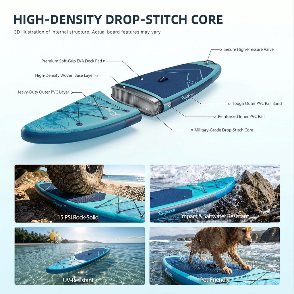 Inflatable Stand Up Paddle Board 11'×34" Extra Wide SUP, Ultra-Stable for Adults & Dog, 450lbs, Dual Chamber Pump, Fiberglass Paddle, Military Grade Dual Layer