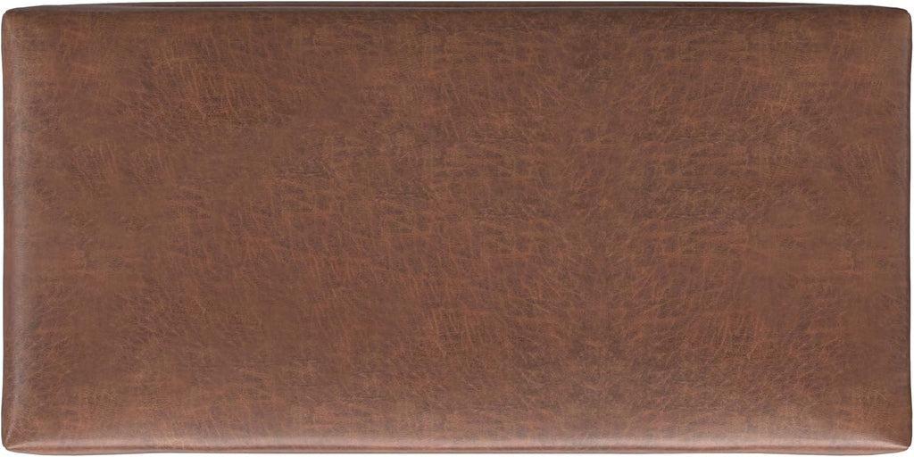 SIMPLIHOME Rebecca Storage Ottoman - 48 inch Wide Upholstered Vegan Leather Coffee Table Ottoman in Distressed Saddle Brown, Mid-Century Modern Lift-Top Storage for Living Room with Safety Hinges