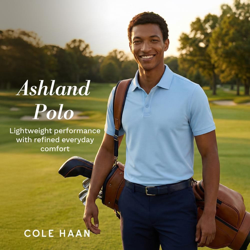Cole Haan Ashland Golf Polo Shirts for Men - Sophisticated Premium Jersey Knit with Stretch and Cooling Moisture Management