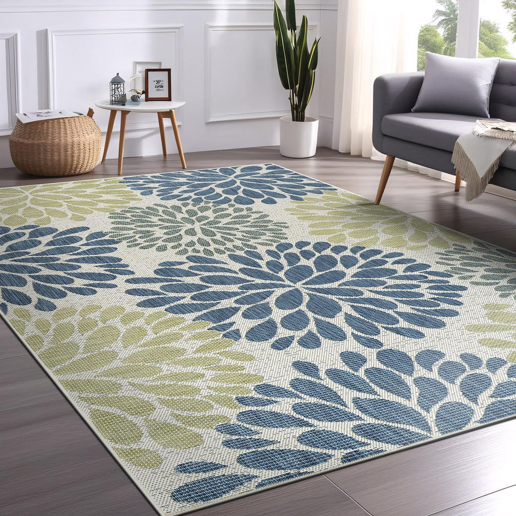 Beverly Rug Outdoor Rug 10x14 Modern Exotic Tropical Leaf Area Rugs for Indoor and Outdoor Patio Deck Porch Garden Water Resistant Washable Outside Carpet (10 x 14 Olive)