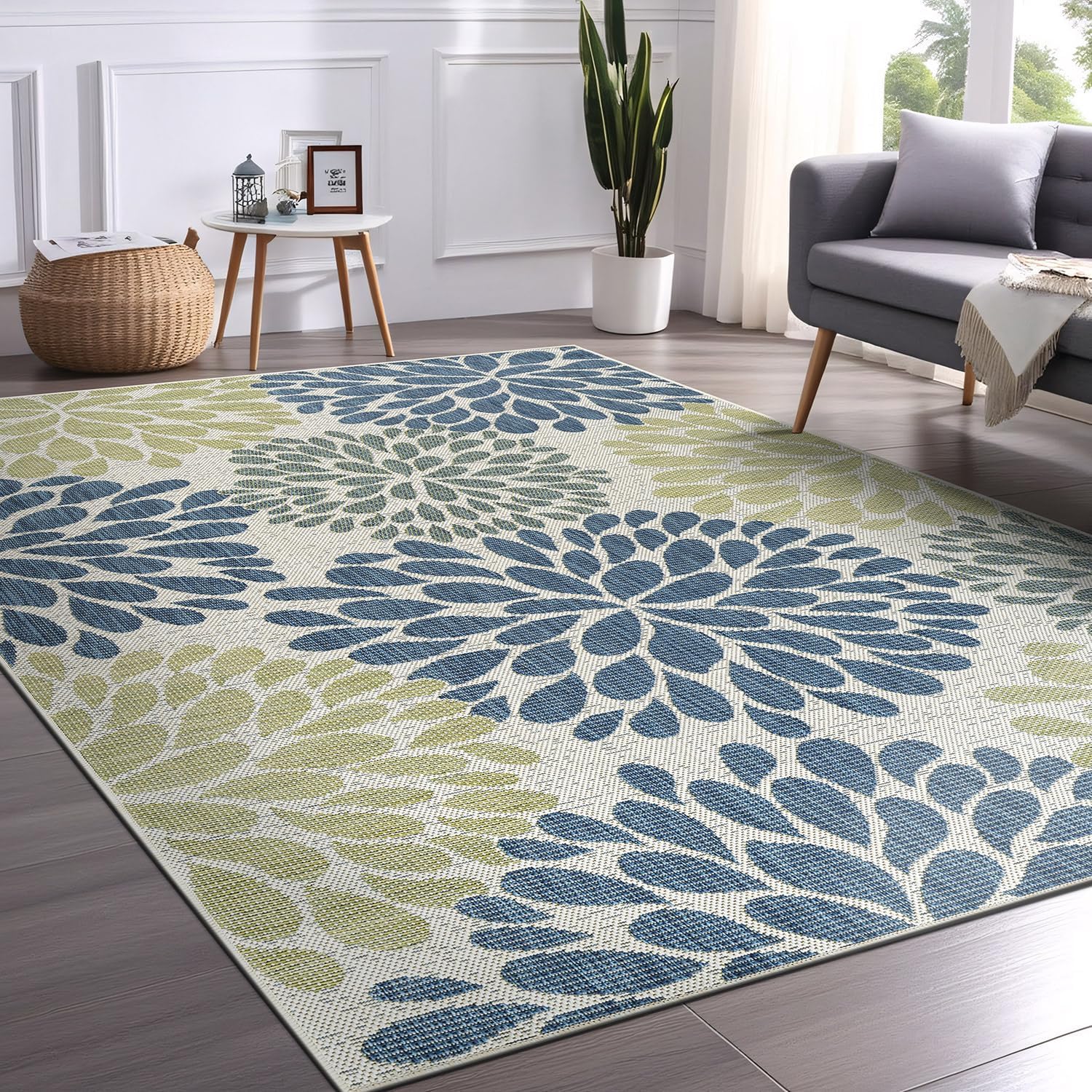 Beverly Rug Outdoor Rug 10x14 Modern Exotic Tropical Leaf Area Rugs for Indoor and Outdoor Patio Deck Porch Garden Water Resistant Washable Outside Carpet (10 x 14 Olive)