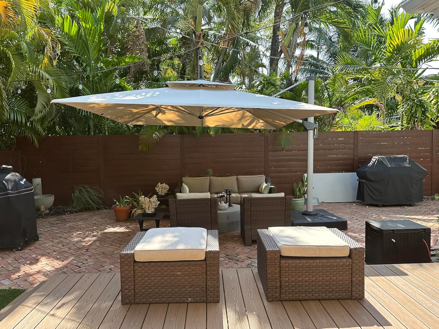 PURPLE LEAF 10ft Patio Umbrella Outdoor Square Large Cantilever Windproof Offset and Heavy Duty Sun Umbrella for Garden Deck Pool, Beige