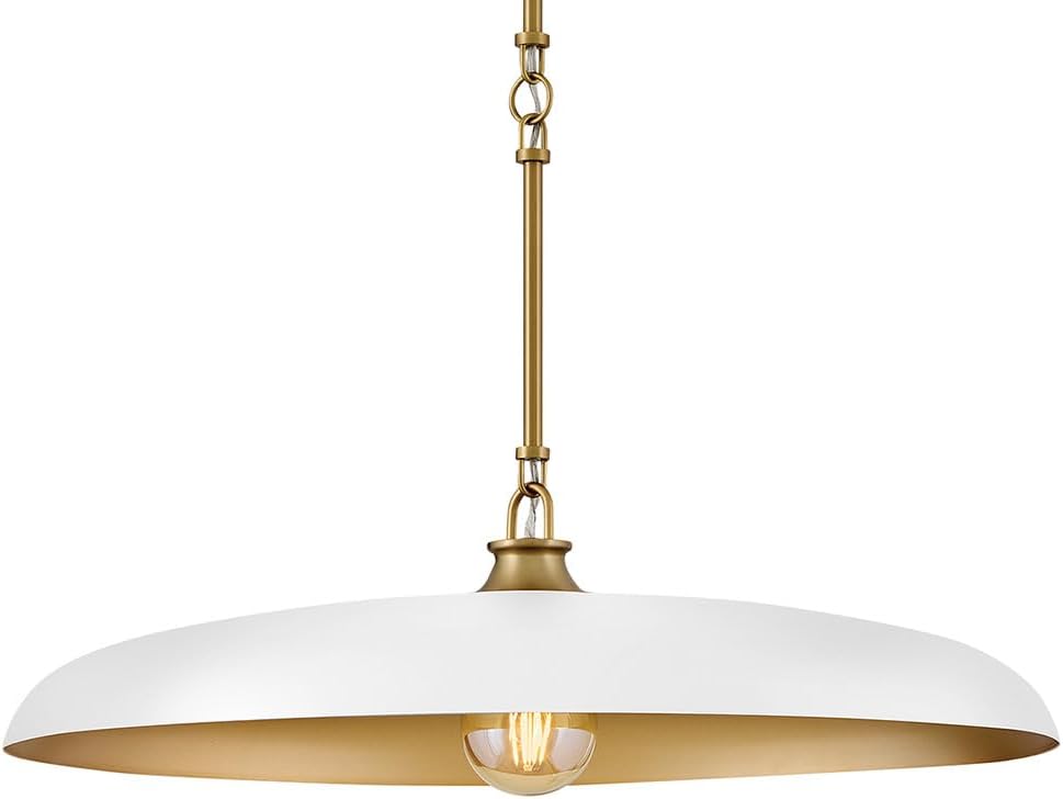 Hinkley Sadie 24" Dome Chandelier, Two Tone Saucer Shade, Transitional Pendant, Adjustable Height for Dining Room or Kitchen, Chalk White with Lacquered Brass Accents