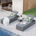 JOIVI Outdoor Chaise Lounge Chair, 3 Piece Patio Lounge Chairs with Glass Top Wicker Coffee Table for Outside, Rattan Reclining Chaise Lounger with Adjustable Backrest and Gray Cushion, Gray PE Wicker