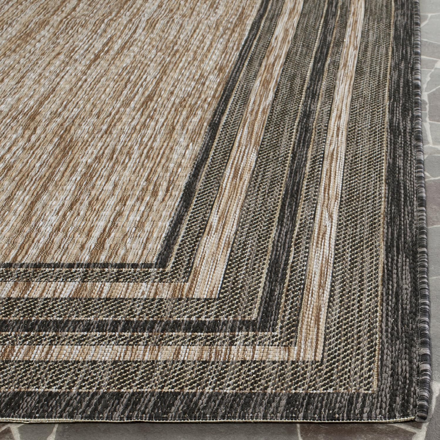 SAFAVIEH Washable Rug Outdoor Courtyard Collection - 10' x 14', Natural & Black, Non-Shedding & Easy Cleaning, Ideal for Patio, Backyard, Mudroom (CY8475-37312)