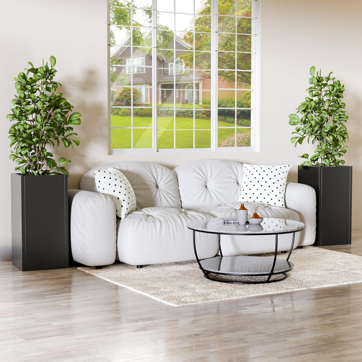 Tall Metal Planters Box for Outdoor Plants 2 Pack- 23.6" Modern Steel Tall Square Planter with Removable Insert Shelf, Heavy Duty Pedestal Planter Front Porch Decor Patio Garden, Black