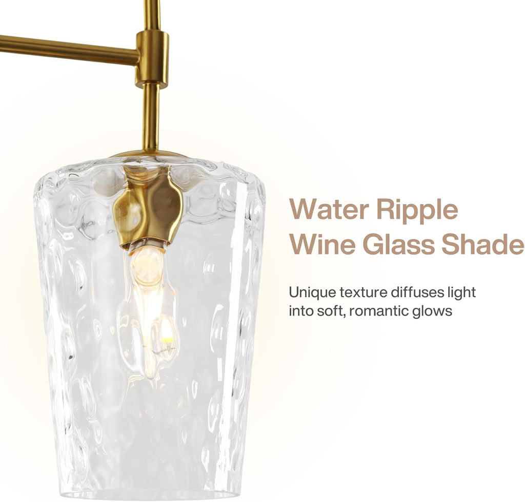 Tribesigns Modern Gold Chandelier with Water Ripple Wine Glass Shades, 5-Light Pendant Light with Adjustable Height for Dining Room, Kitchen Island, Living Room, E12 Base