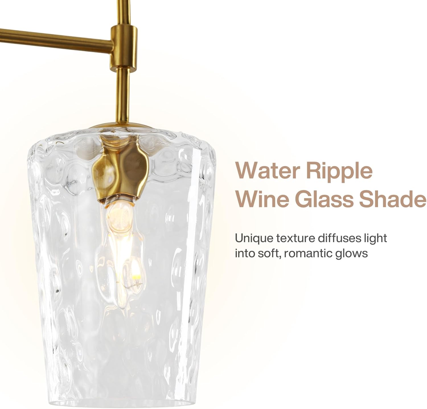 Tribesigns Modern Gold Chandelier with Water Ripple Wine Glass Shades, 5-Light Pendant Light with Adjustable Height for Dining Room, Kitchen Island, Living Room, E12 Base