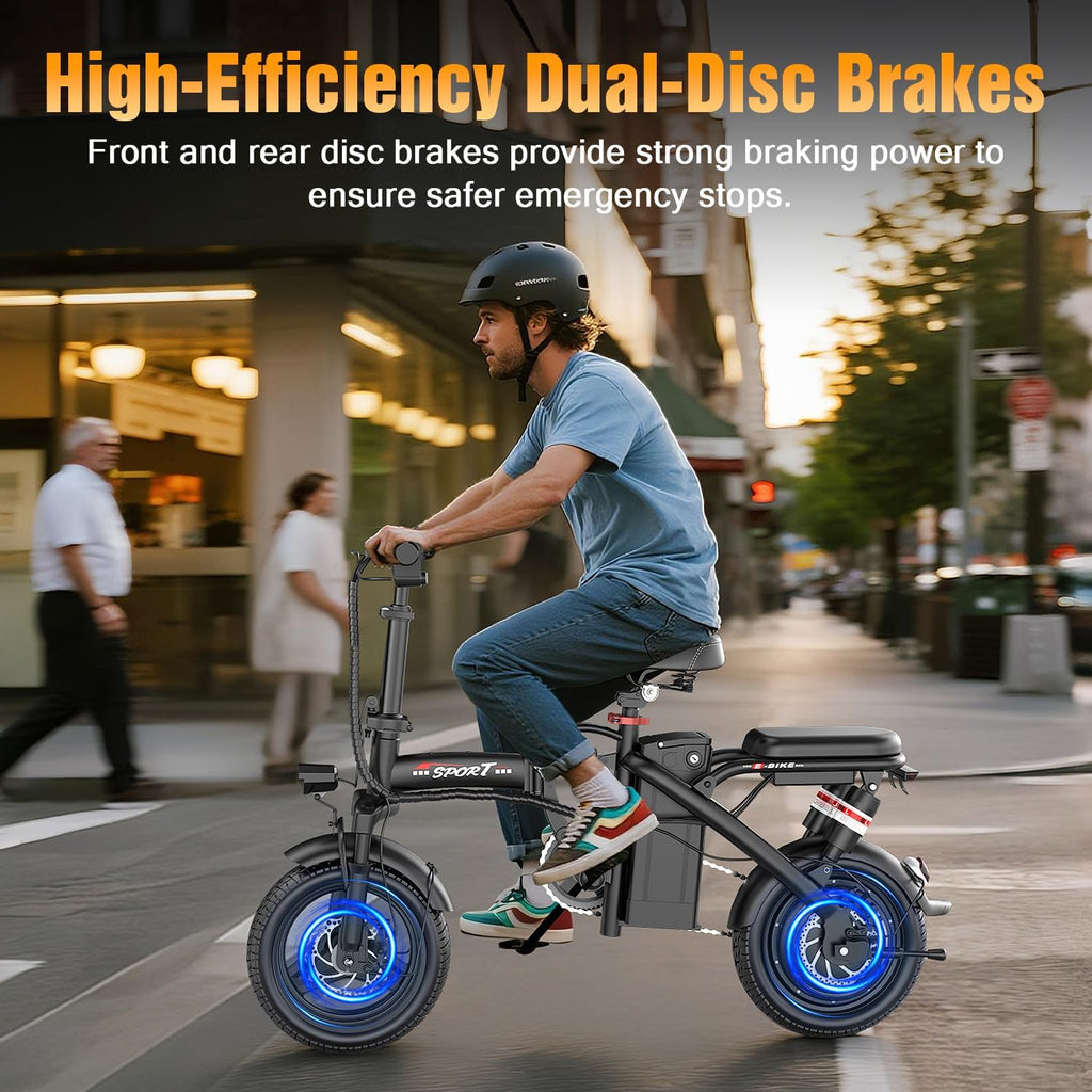 Electric Bike for Adults Teens, 800/1200W Peak Folding Ebike, 22/25MPH & 30/45 Miles Range, 14" Commuting Ebike with Dual Suspension & Dual Brake, 3-Speed Modes, Portable Electric Mini Bike