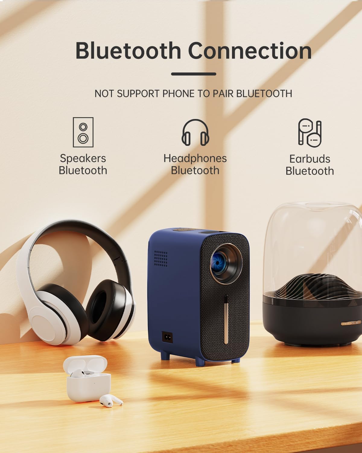 Mini Portable Bluetooth Movie Projector: HISION 1080P 4K Outdoor Home TV Proyector 8500L HD Video Led Projectors Gaming Cinema Theater Camping Support TV Stick Laptop Phone Tablet HDMI USB Blue