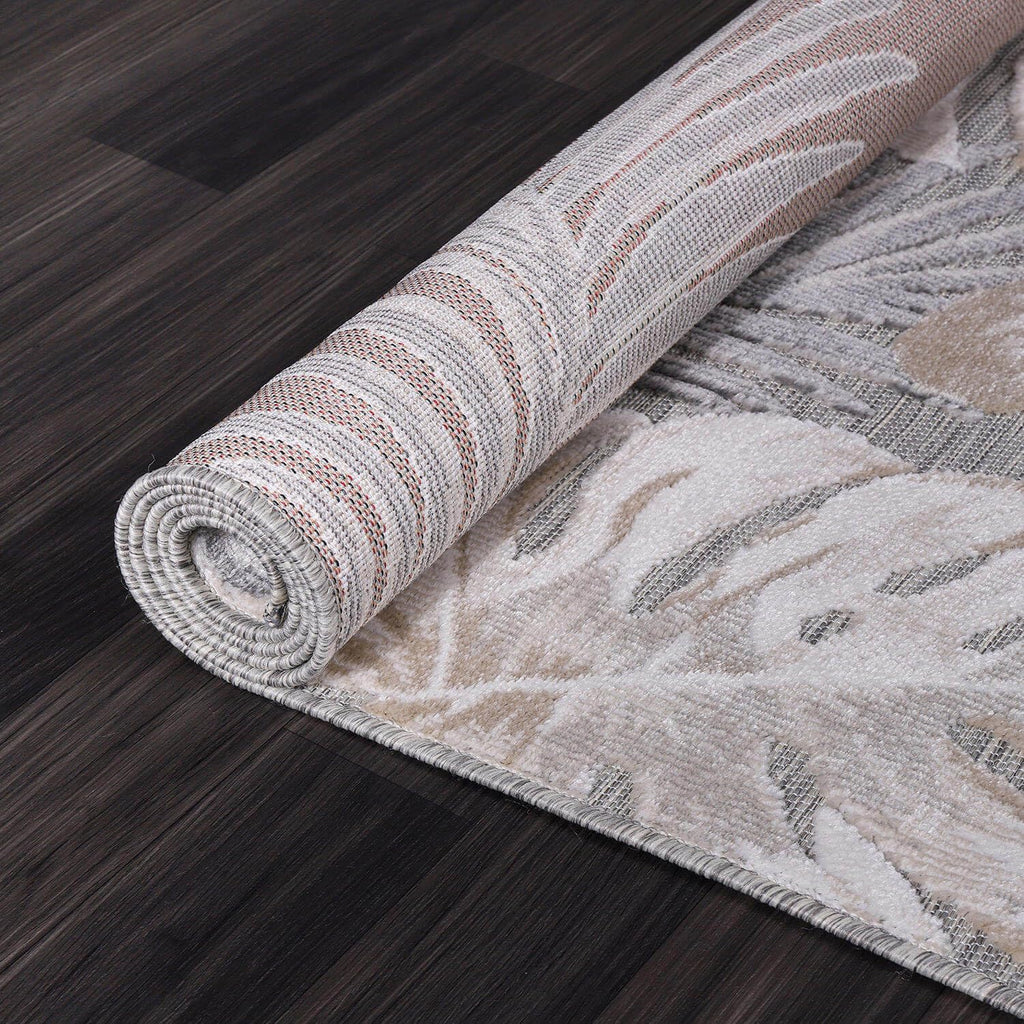 CAMILSON Indoor Outdoor Rug, Beige 6'x9' Leaf Tropical Botanical Area Rugs for Indoor and Outdoor patios, Easy-Cleaning Non-Shedding Living Room, Garden and Kitchen Washable Outside Carpet (6x9)