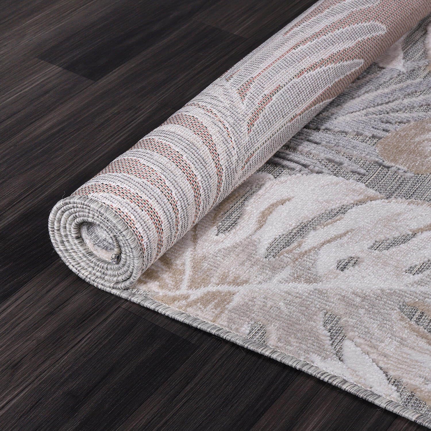 CAMILSON Indoor Outdoor Rug, Beige 6'x9' Leaf Tropical Botanical Area Rugs for Indoor and Outdoor patios, Easy-Cleaning Non-Shedding Living Room, Garden and Kitchen Washable Outside Carpet (6x9)