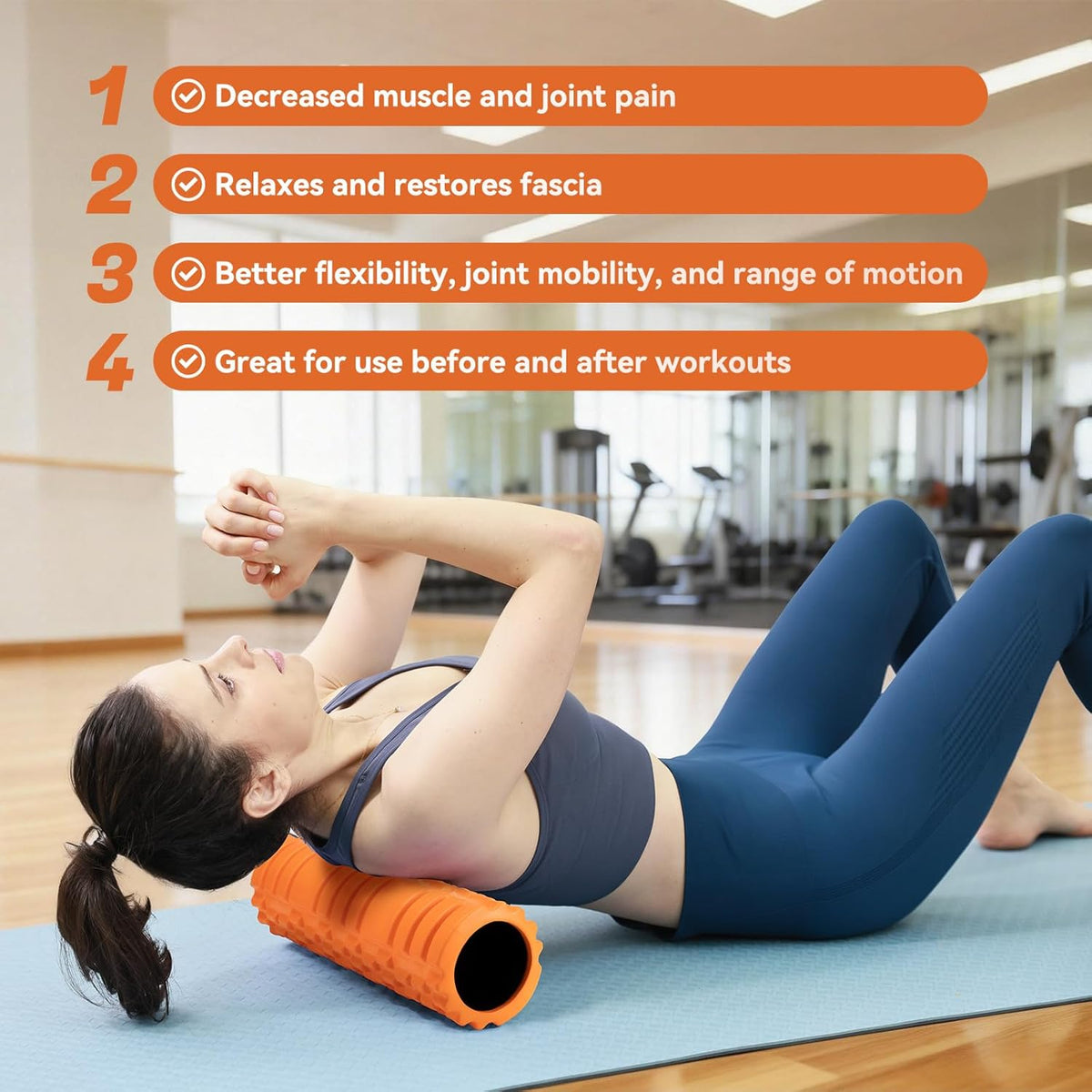 Foam Roller for Deep Tissue Massager, 18" Trigger Point Foam Roller, Patented Exercise Roller for Muscle Recovery, Physical Therapy, Improves Mobility, Fitness, Yoga and Pilates (Orange)