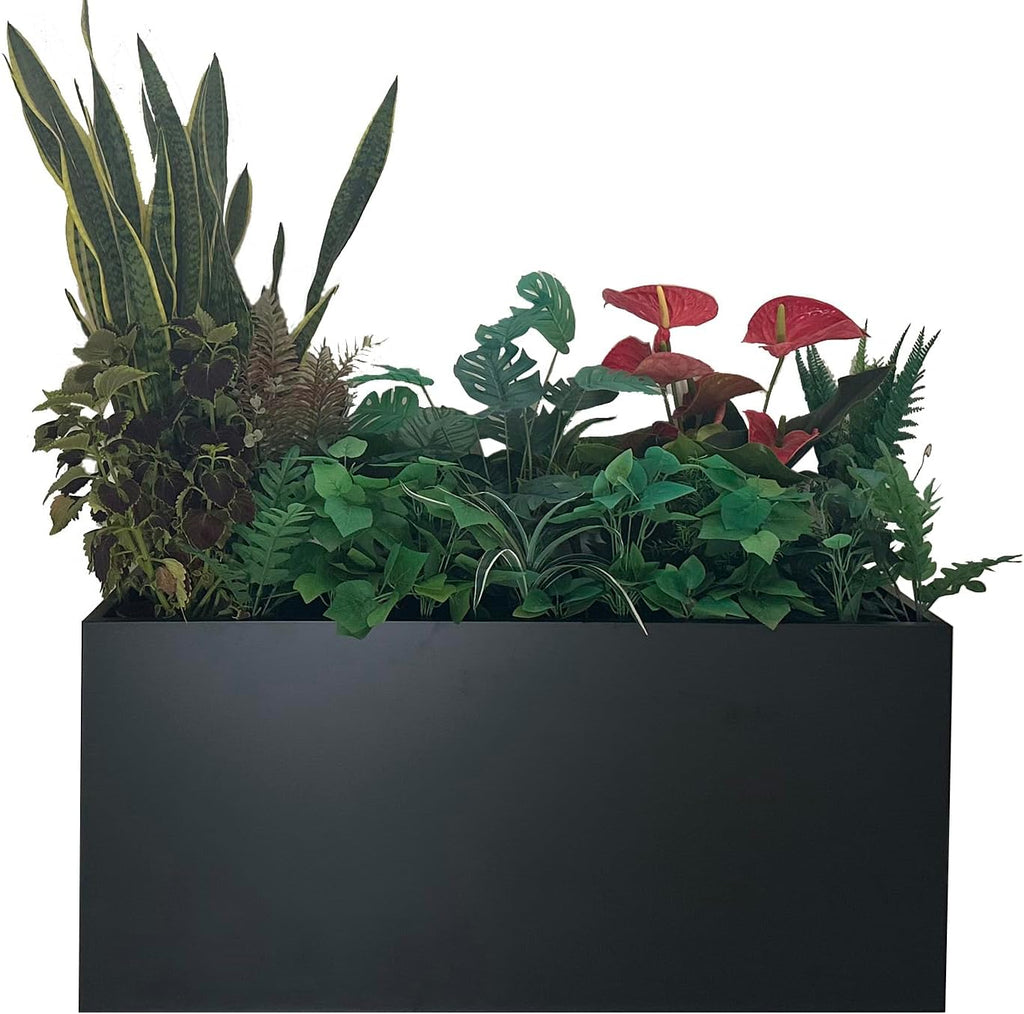 40" L x 16" W x 18" H Metal Large Rectangular Planter - Long Planter Box for Outdoor Patio/Porch Planter Boxes Outdoor Modern Design for Plants, Flowers, Garden,Spliced Flower Pot (Black)