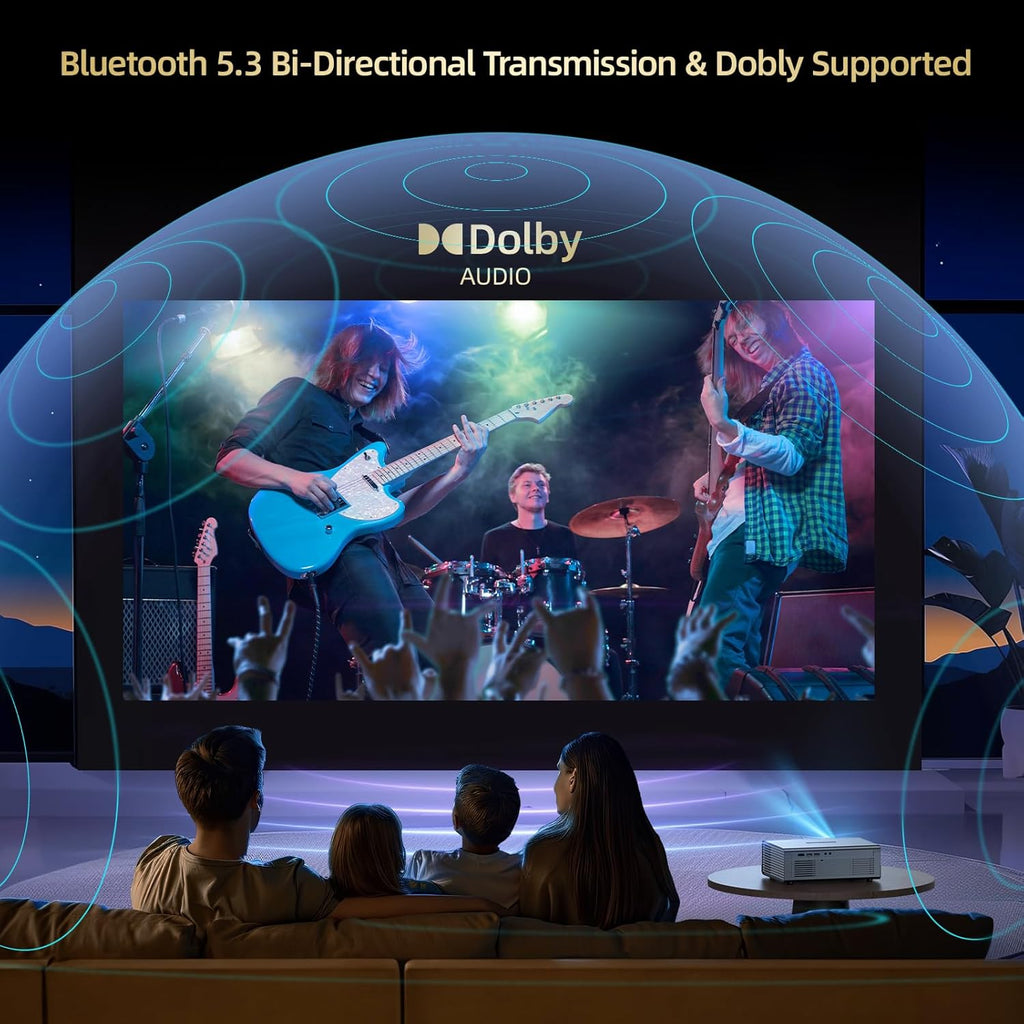 Compatible with Netflix Movie Projector with WiFi6 and Bluetooth5.3, Built-in App Store, Dolby Audio & Electric Focus & Auto Keystone, 4K Support High Brightness Outdoor Projectors, 1080 (Sliver Grey)