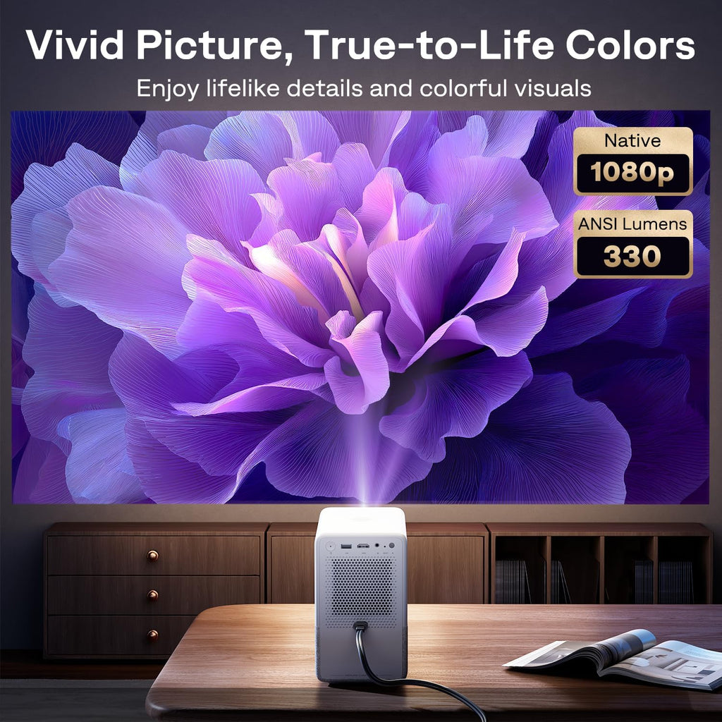 Aurzen Roku TV Smart Projector with Wifi and Bluetooth, D1R Cube Roku Streaming Experience Built-in, Sealed Optical Engine, 1080P FHD, DoIby Audio, Portable Mini Projector for Home/Outdoor Movies