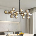 16 Lights Mid Century Modern Chandelier Black Linear Chandelier Light Fixtures Glass Globe Sputnik Pendant Light for Dining Room Kitchen Island (Smoke Gray Lampshade)