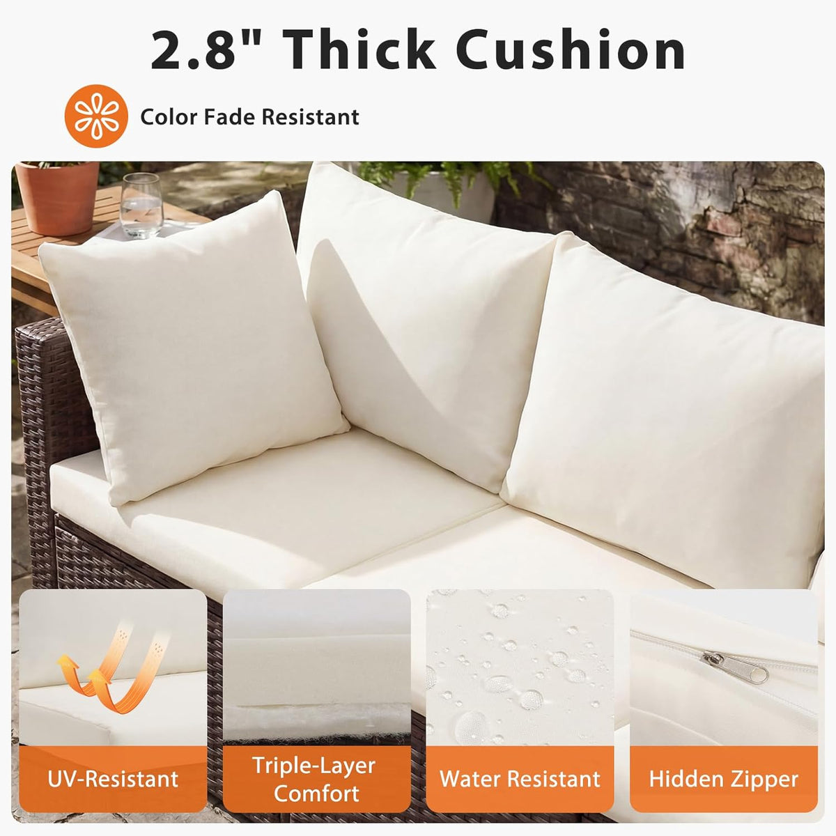Sweetcrispy 7-Piece Outdoor Patio Sectional Sofa, Modular PE Wicker Outdoor Sectional with Thick Cushions, Rattan Patio Sofa Set with Coffee Table for Backyard, Poolside, Garden, Deck, Brown