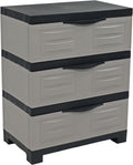 Sunnydaze 29.5" H 3-Tier Storage Cabinet with Drawers - Resin Storage Drawers Organizer - for Garage, Office, Home, Laundry Room - Gray w/Charcoal Trim