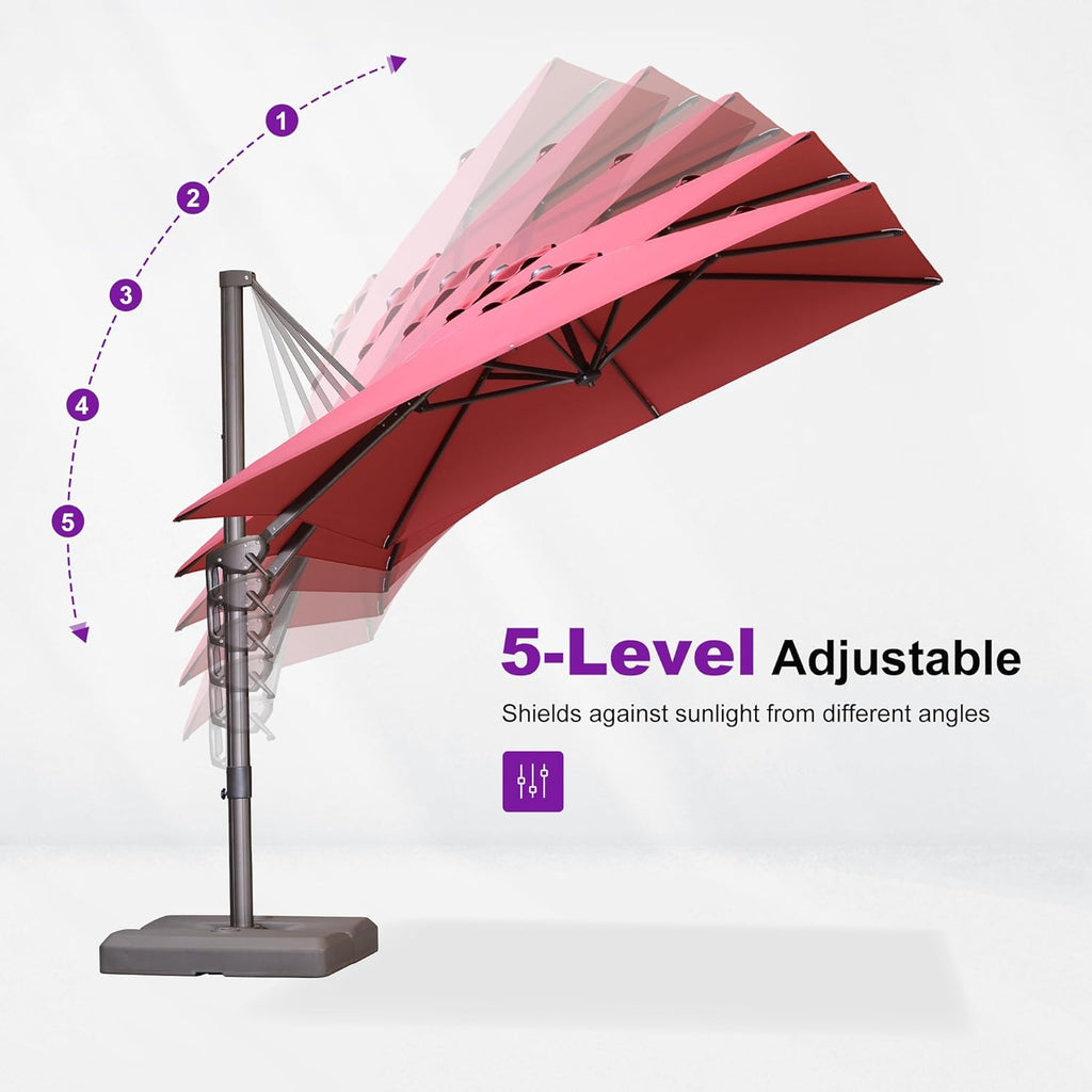 PURPLE LEAF 10' X 10' Patio Cantilever Umbrella with Base Included Antique Bronze Square Outdoor Umbrella with 360° Rotation and Aluminum Offset Hanging for Garden Backyard Pool, Terra
