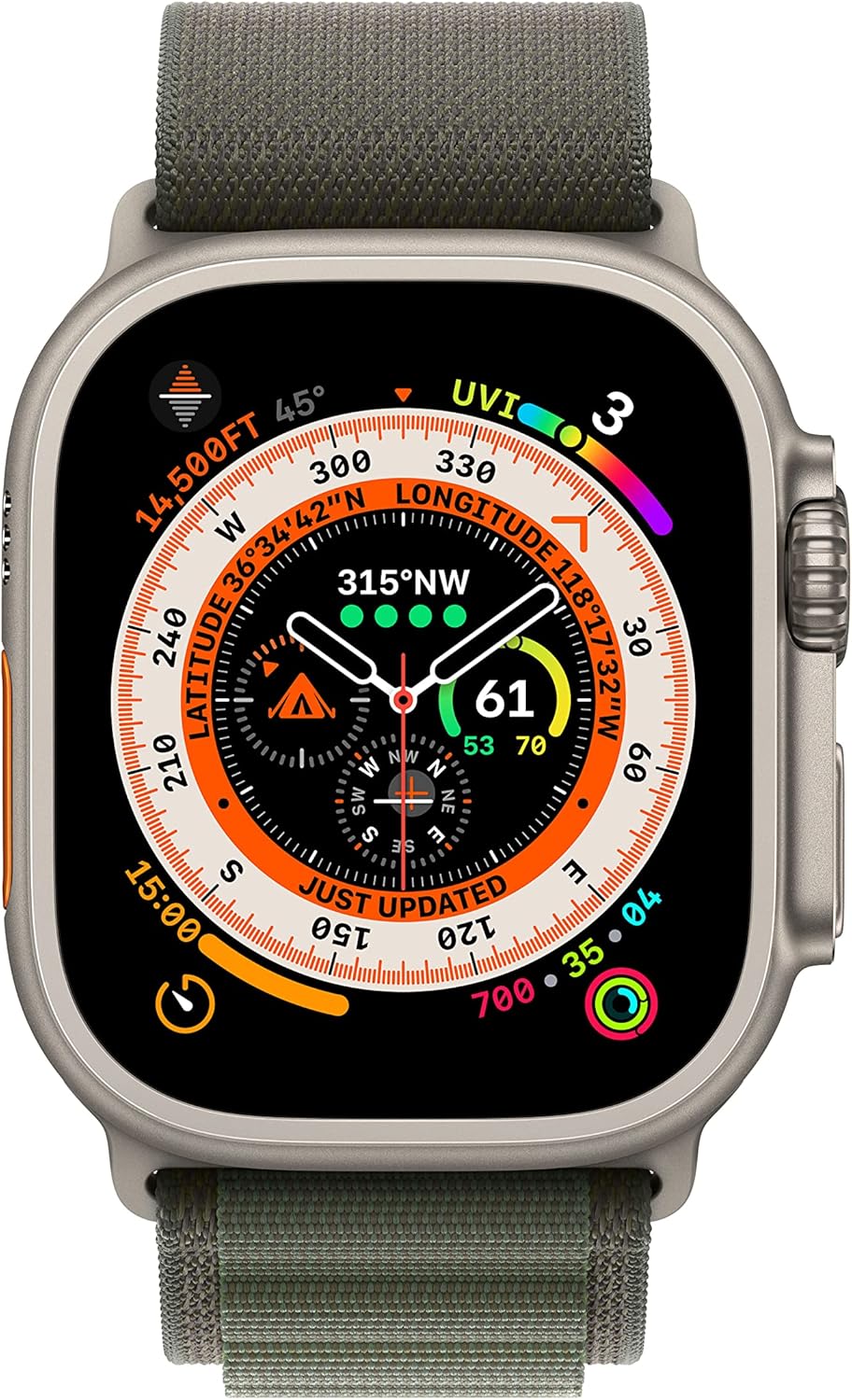 Apple Watch Ultra GPS + Cellular 49mm Titanium Case with Green Alpine Loop, Medium (Renewed)