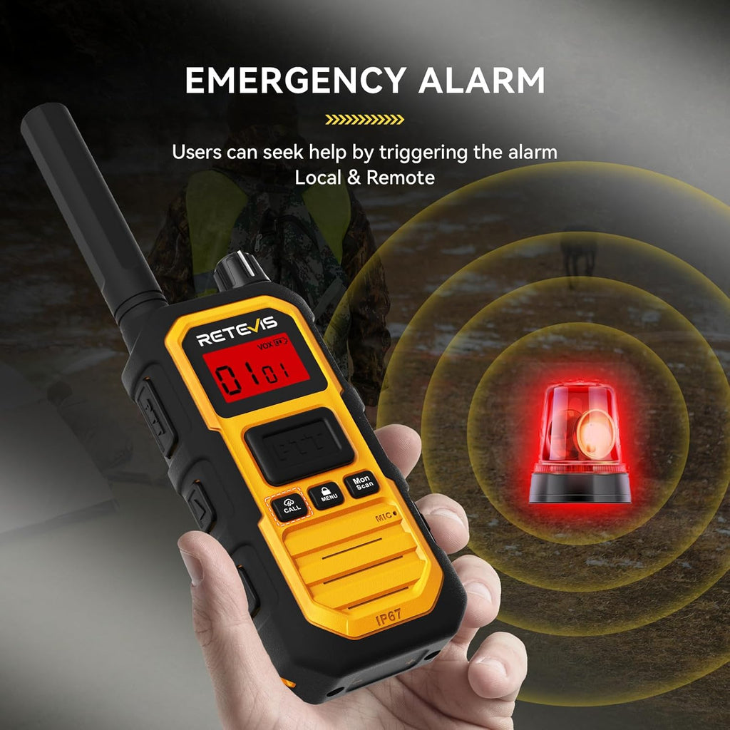 Retevis RB48 Plus Walkie Talkies Long Range, IP67 Waterproof Heavy Duty GMRS Two Way Radios, NOAA, USB-C Rechargeable, Vibration Alert, Emergency 2 Way Radios, for Off-Roading Hunting(2 Pack)