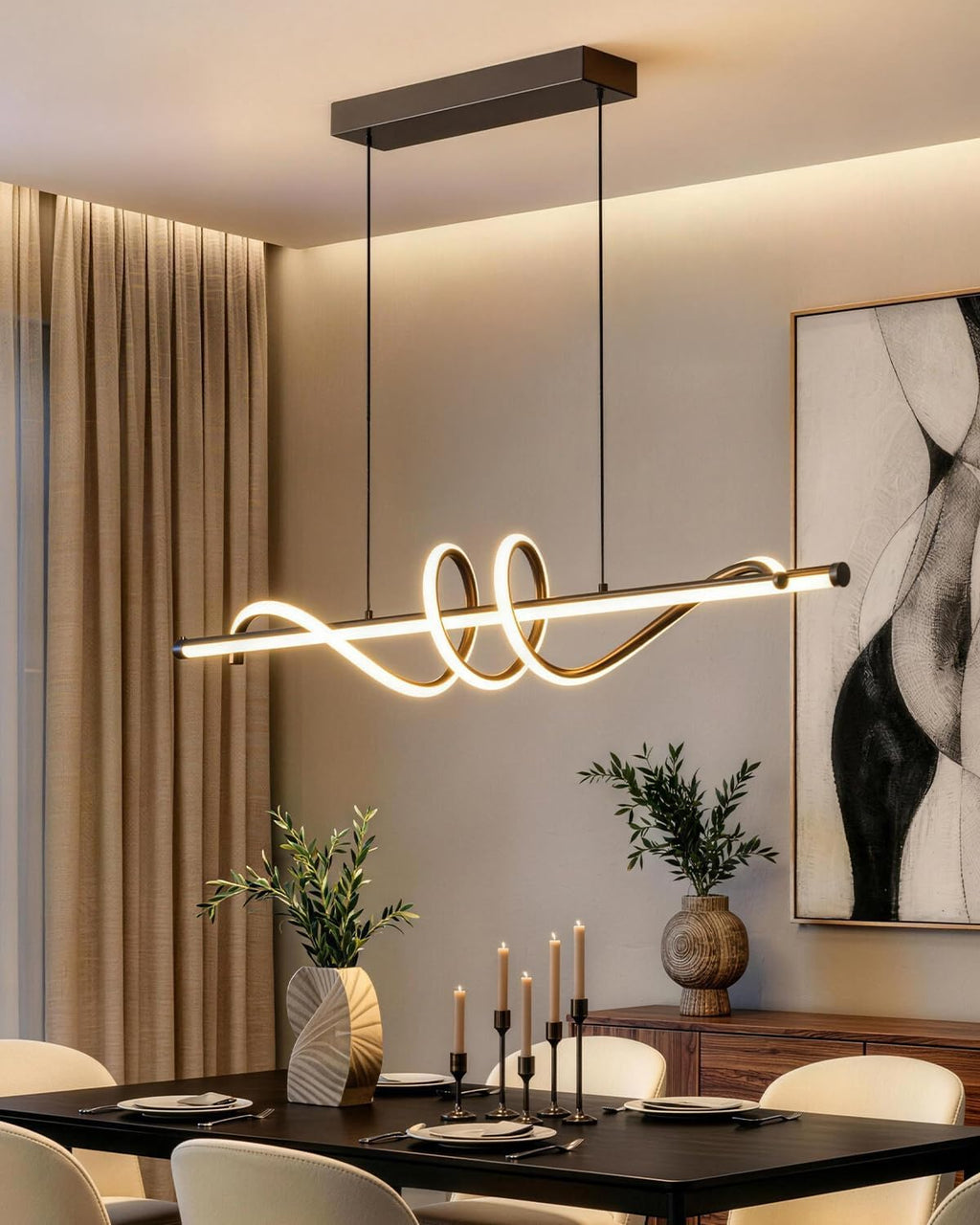 39.4in Linear Pendant Light, Led Chandelier Dimmable with Remote Control, 3000K-6000K Adjustable Color Temperature Island Light, Dining Room Light Fixture for Kitchen, Living Room