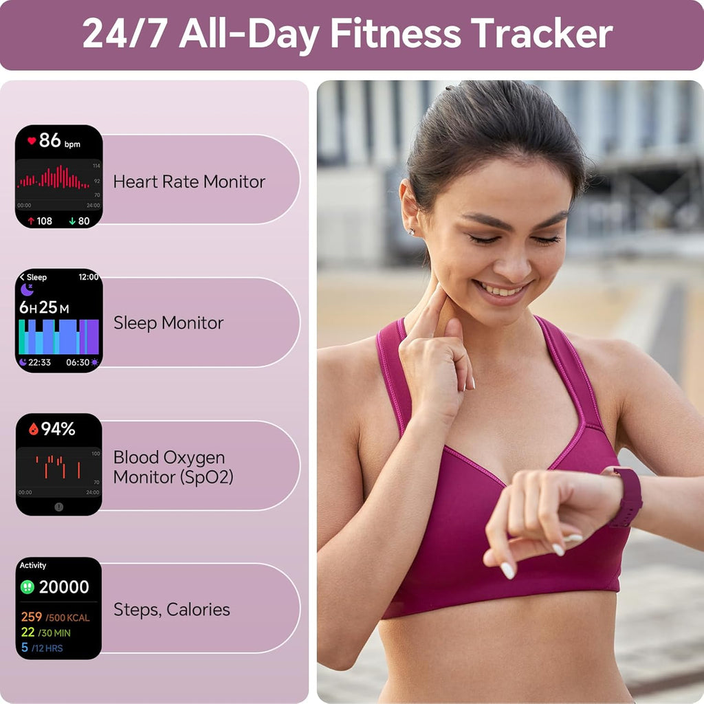 Smart Watches for Women, 1.85" HD Smart Watch for iPhone/Samsung/Android with Calls/Messages/Reminders, 3ATM 120+ Sport Modes Fitness Tracker Watch for Women with Heart Rate/Sleep/SpO2 Monitor, Alexa
