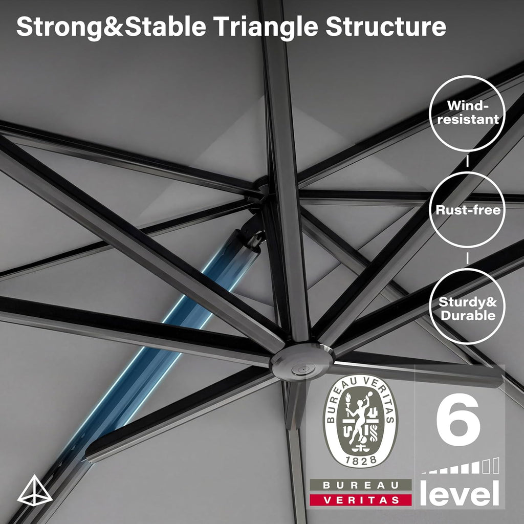EO Living 10 Feet Patio Umbrella Outdoor Cantilever Square Umbrella Heavy Duty Aluminum Offset Umbrella with 360-degree Rotation for Garden Deck Pool Patio（Grey）