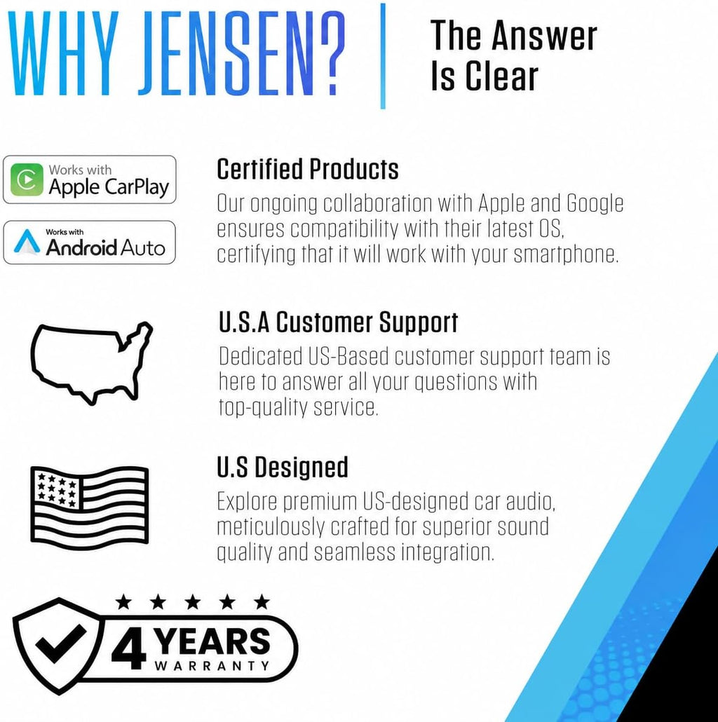 JENSEN J3CA7W 7-inch Certified Apple CarPlay Android Auto Wired or Wireless | Double DIN Touchscreen Car Stereo Radio | Bluetooth | Backup Camera Input | USB Playback & Charge