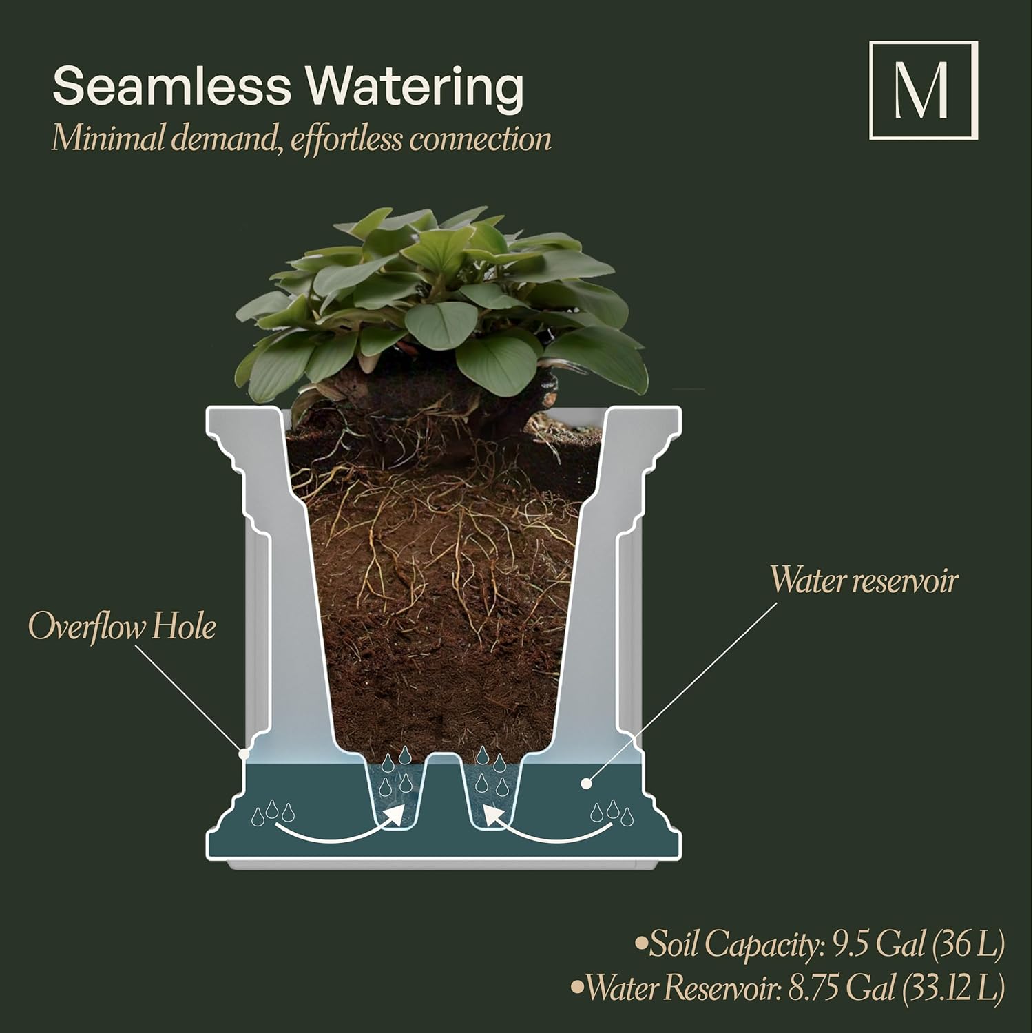 Mayne Fairfield 20-Inch Square Planter – Self-Watering, Weather-Resistant Planter for Flowers – Durable Outdoor Design for Patio, Porch, or Entryway, Espresso