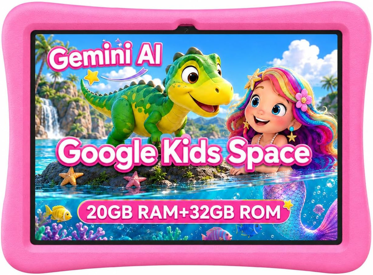 SVITOO Kids Tablet 10 Inch, Android Tablets Toddler Tablet with Parental Controls, 20GB Ram 32GB ROM 1TB Expandable, Dual Camera, 6000mah WiFi 6, Shockproof Eva Case Pink