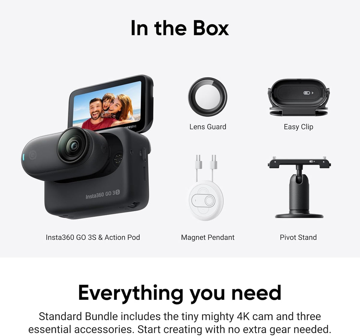 Insta360 GO 3S - 128 GB Black 4K Tiny Portable Vlogging Camera, Hands-Free POVs, Mount Anywhere .Stabilization, 140 Min Battery Life, 10m Waterproof, Pet POV