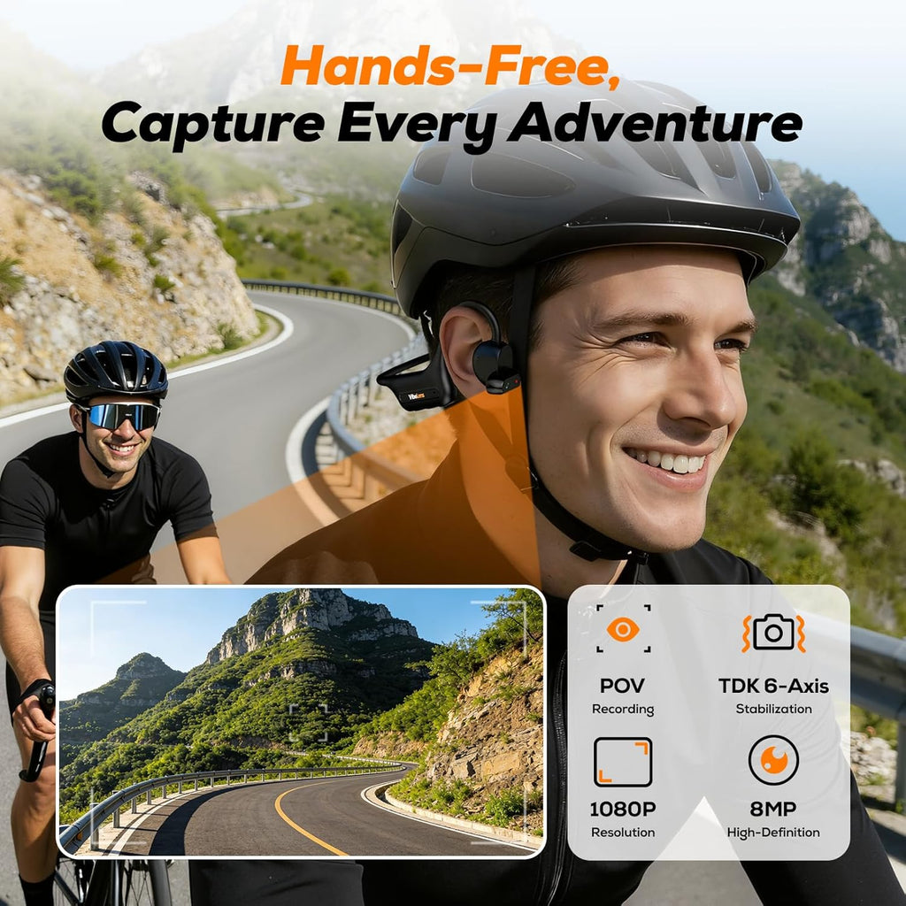 MusicCam World's 1st Bone Conduction Headphones with Camera, Hand-Free POV Camera Headphones, IP68 Water & Sweat Resistant, AI Functions, Open-Ear Bluetooth Wireless Sport Earphones with APP