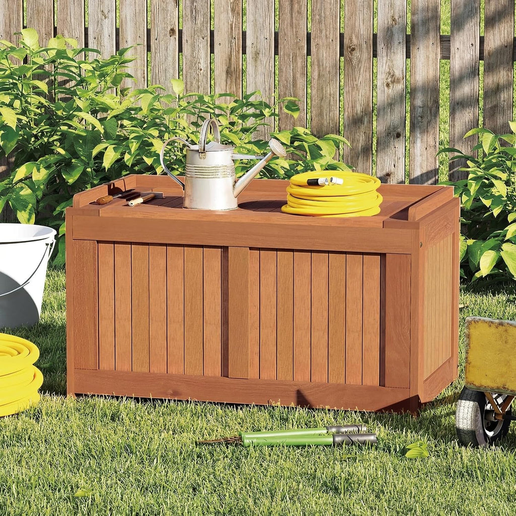 Tangkula 52 Gallon Wood Outdoor Storage Box, 3-in-1 Patio Storage Bench with Flip Top for Cushions, Pool Supplies, Gardening Tools, Outdoor Deck Box for Garden, Backyard, Poolside