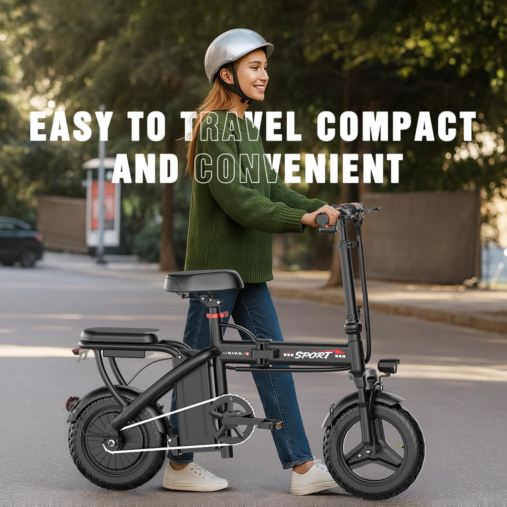 Electric Bike for Adults Teens, 800/1200W Peak Folding Ebike, 22/25MPH & 30/45 Miles Range, 14" Commuting Ebike with Dual Suspension & Dual Brake, 3-Speed Modes, Portable Electric Mini Bike